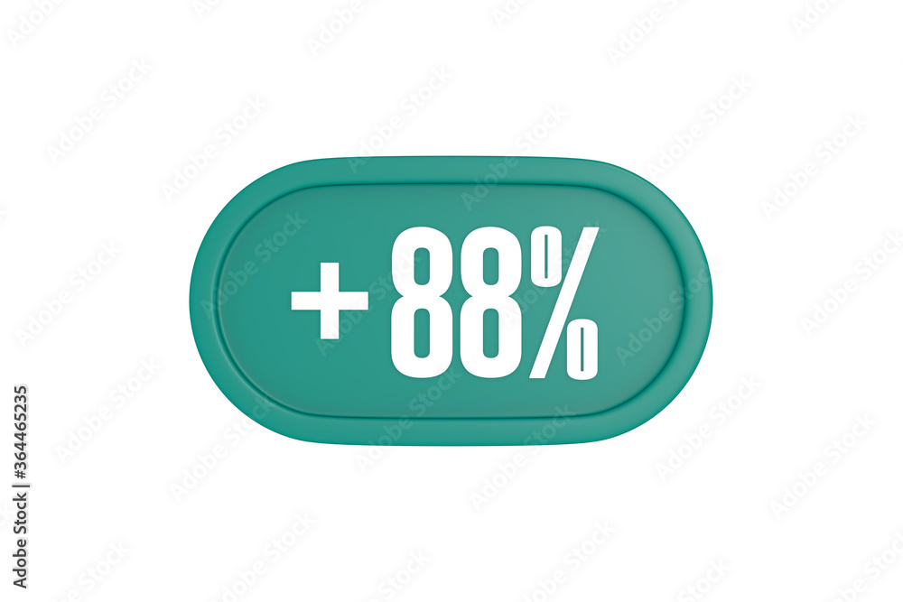 88 Percent increase 3d sign in teal color isolated on white background, 3d illustration. 88 Percent increase 3d sign in teal color isolated on white background, 3d illustration.