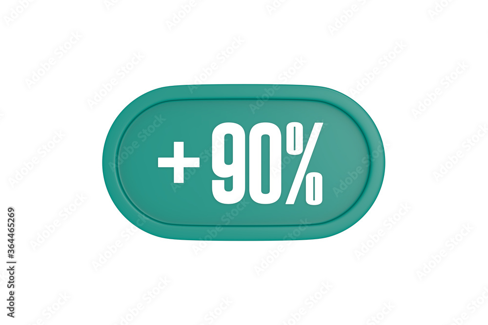 90 Percent increase 3d sign in teal color isolated on white background, 3d illustration. 90 Percent increase 3d sign in teal color isolated on white background, 3d illustration.