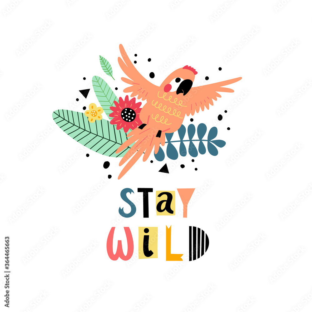 Obraz premium Vector background with parrot and text
