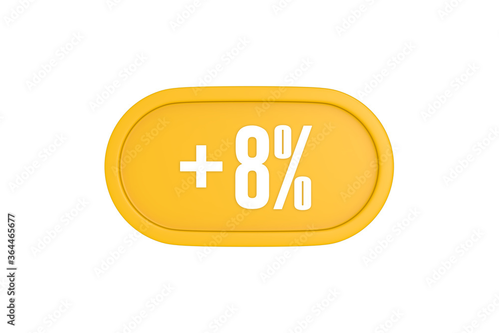 8 Percent increase 3d sign in yellow isolated on white background, 3d illustration. 8 Percent increase 3d sign in yellow isolated on white background, 3d illustration.