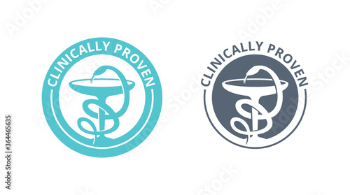 Clinically proven stamp for laboratory tested products - vector element with drawn medical symbol - Bowl of Hygieia (cup and snake)