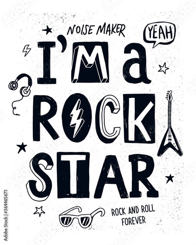 Rock star vector slogan graphic, for t-shirt prints and other uses.