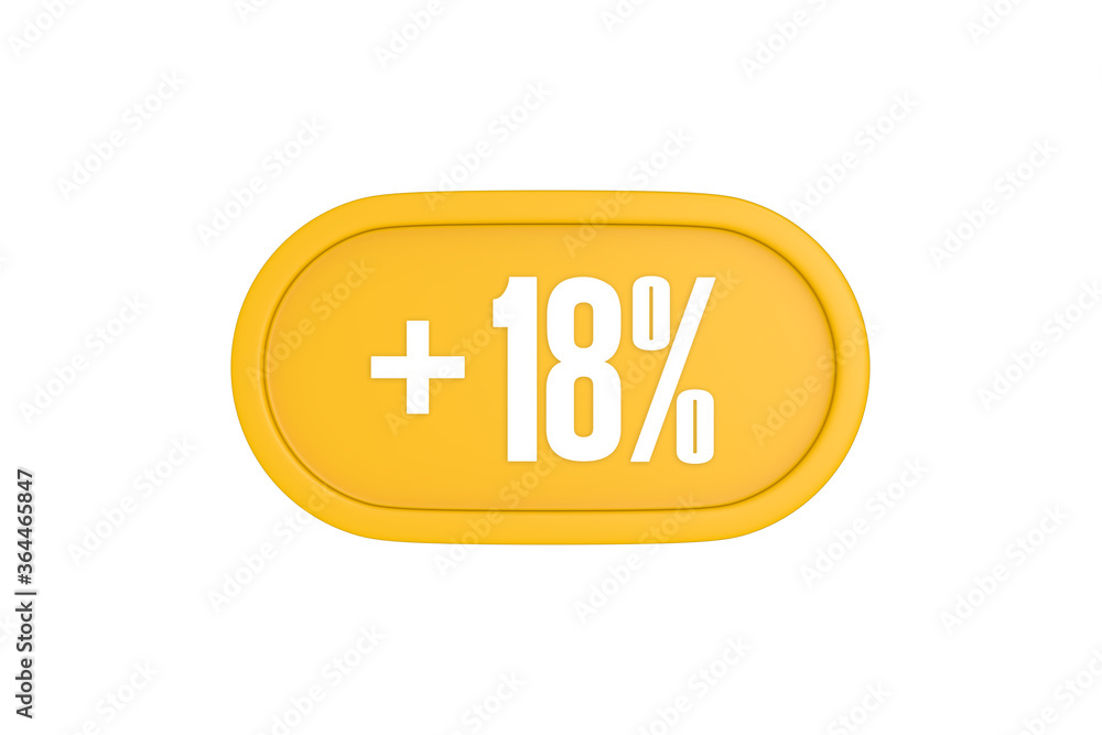 18 Percent increase 3d sign in yellow isolated on white background, 3d illustration. 18 Percent increase 3d sign in yellow isolated on white background, 3d illustration.