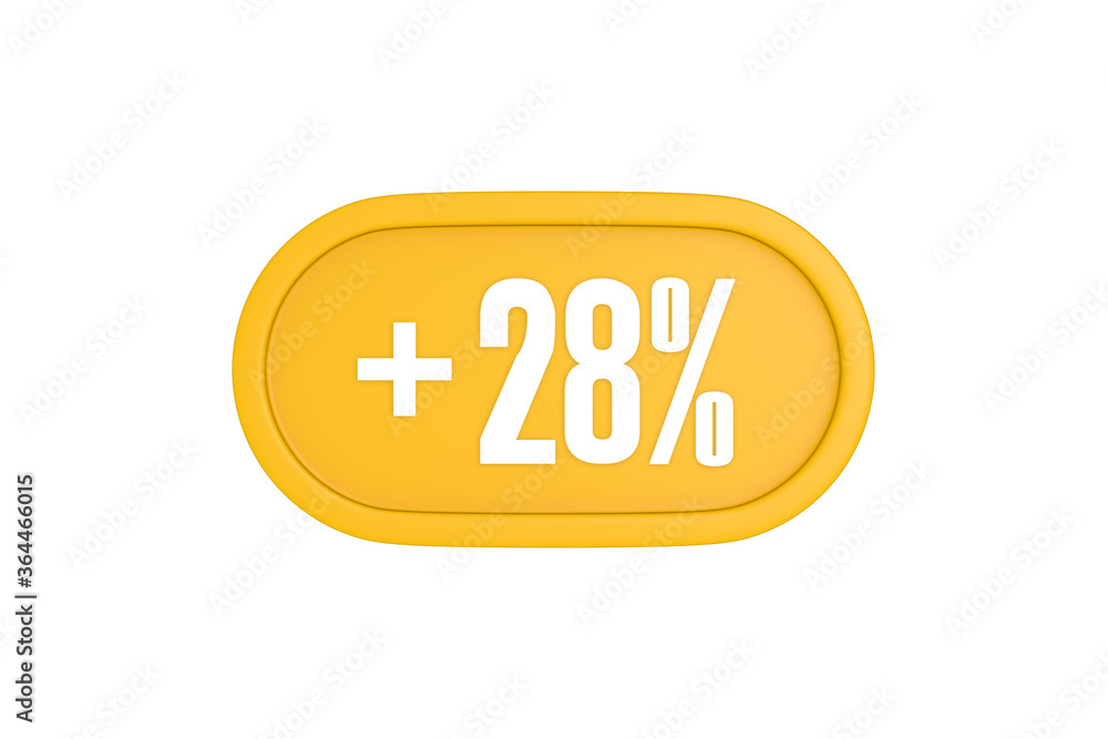 28 Percent increase 3d sign in yellow isolated on white background, 3d illustration. 28 Percent increase 3d sign in yellow isolated on white background, 3d illustration.