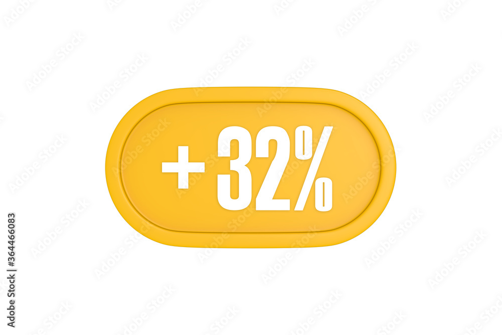 32 Percent increase 3d sign in yellow isolated on white background, 3d illustration. 32 Percent increase 3d sign in yellow isolated on white background, 3d illustration.