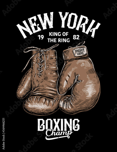 Vintage Boxing Gloves vector illustration. Template for print, t-shirt,  poster or artworks Stock-Vektorgrafik | Adobe Stock