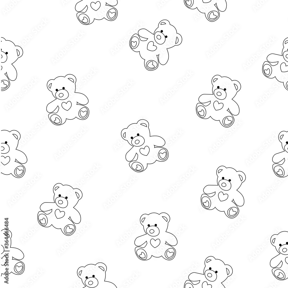 Seamless pattern vector illustration of hand drawn  bear with heart  Ink drawing, beautiful animal design elements Funny illustration Valentine's Day toy on isolated white background