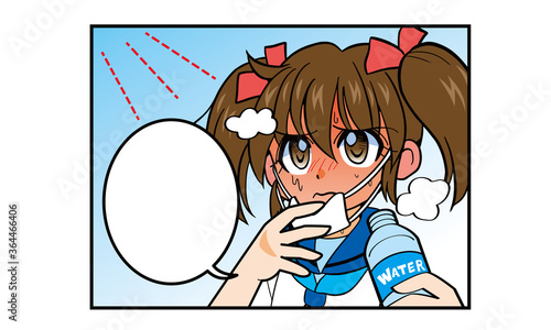 真夏に外出中のツインテールでセーラー服の女の子のマンガ