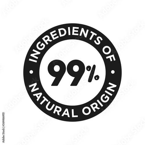 99% ingredients of natural origin icon. Round symbol for food, cosmetic and personal care products.