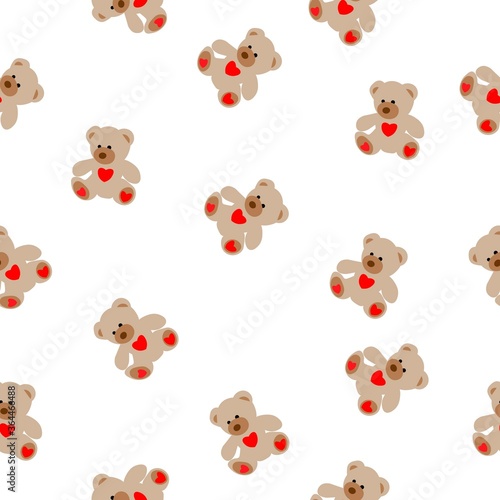 Seamless pattern vector illustration of hand drawn brown bear with heart Ink drawing, beautiful animal design elements Funny illustration Valentine's Day toy on isolated white background