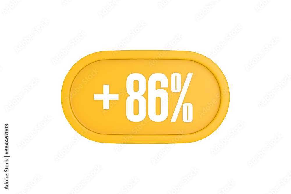 86 Percent increase 3d sign in yellow isolated on white background, 3d illustration. 86 Percent increase 3d sign in yellow isolated on white background, 3d illustration.