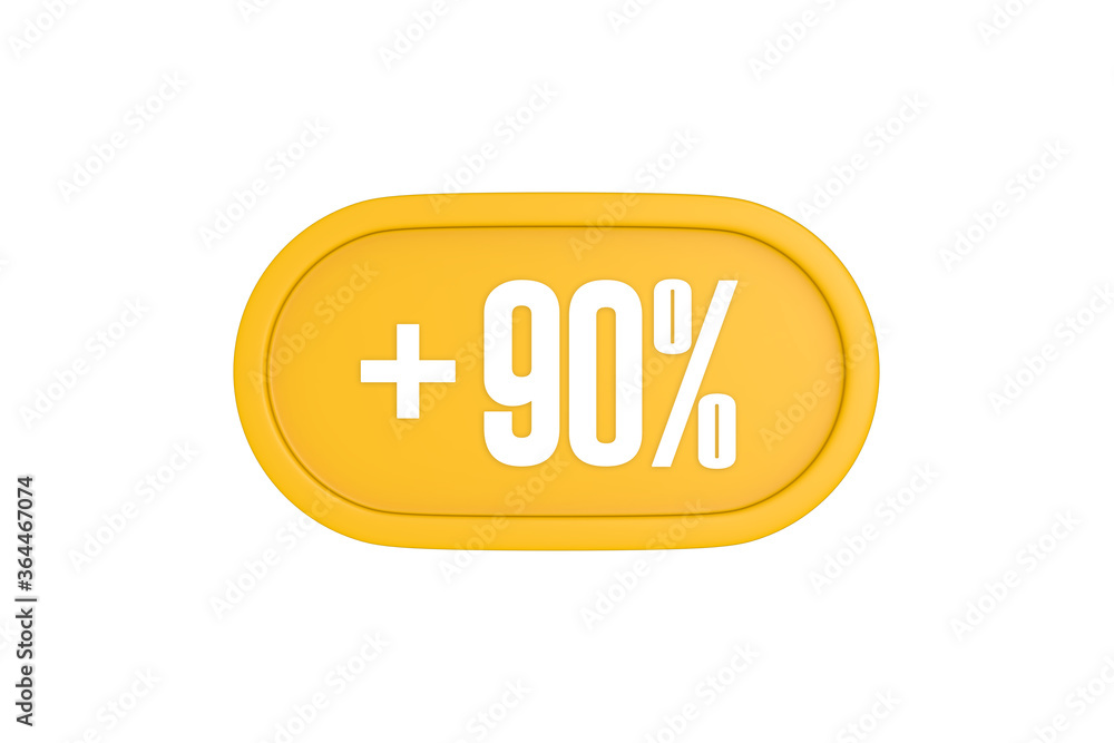 90 Percent increase 3d sign in yellow isolated on white background, 3d illustration. 90 Percent increase 3d sign in yellow isolated on white background, 3d illustration.