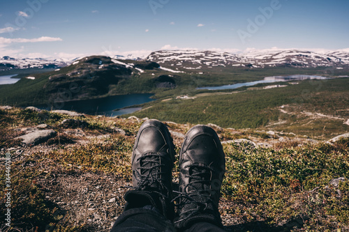 hiking boots in the mountains