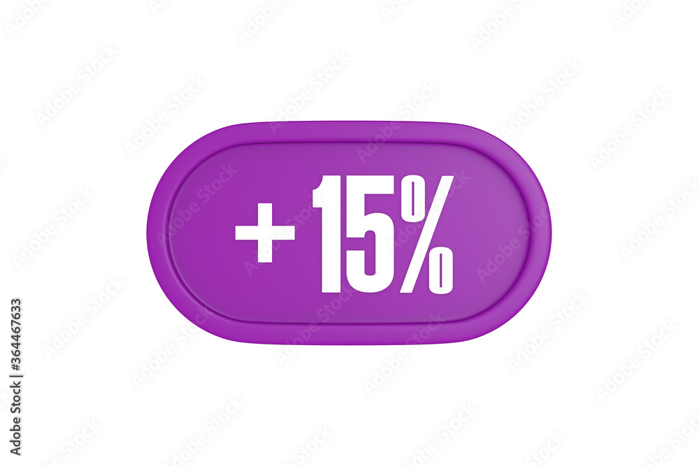 15 Percent increase 3d sign in purple isolated on white background, 3d illustration. 15 Percent increase 3d sign in purple isolated on white background, 3d illustration.