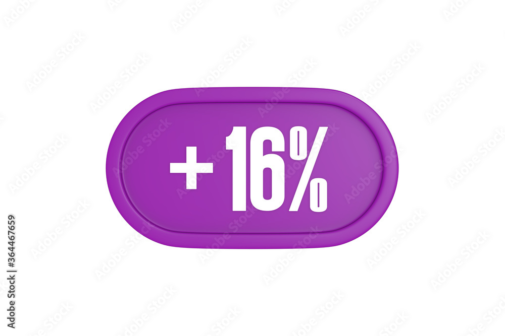 16 Percent increase 3d sign in purple isolated on white background, 3d illustration. 16 Percent increase 3d sign in purple isolated on white background, 3d illustration.