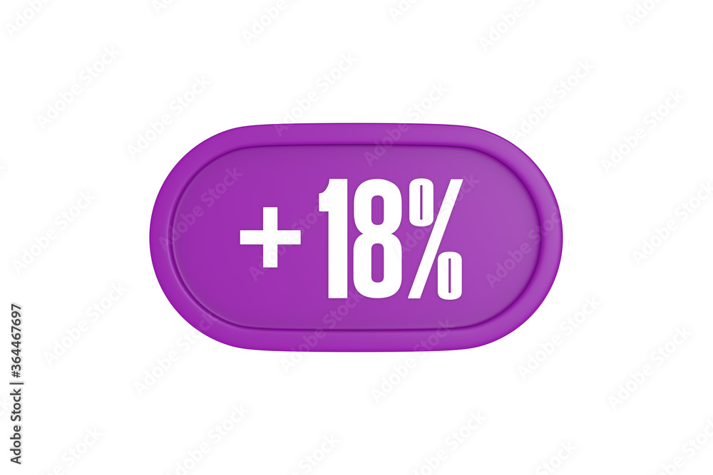 18 Percent increase 3d sign in purple isolated on white background, 3d illustration. 18 Percent increase 3d sign in purple isolated on white background, 3d illustration.