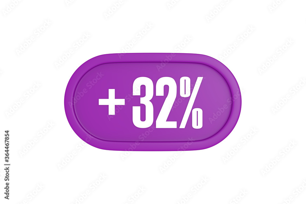 32 Percent increase 3d sign in purple isolated on white background, 3d illustration. 32 Percent increase 3d sign in purple isolated on white background, 3d illustration.