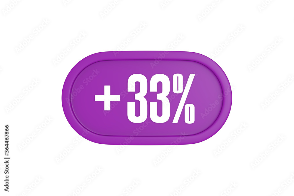 33 Percent increase 3d sign in purple isolated on white background, 3d illustration. 33 Percent increase 3d sign in purple isolated on white background, 3d illustration.