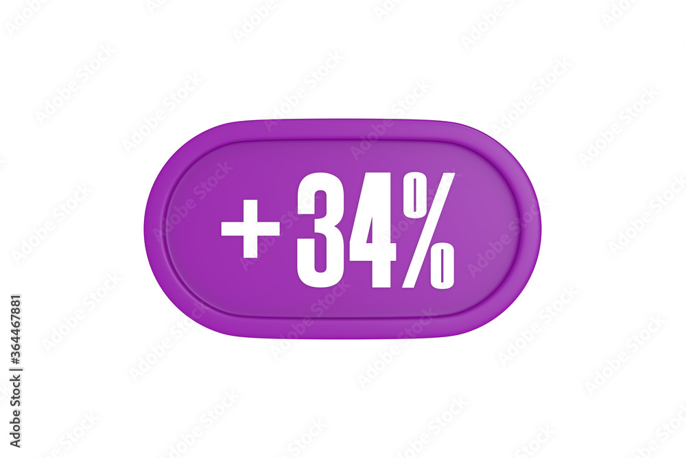 34 Percent increase 3d sign in purple isolated on white background, 3d illustration. 34 Percent increase 3d sign in purple isolated on white background, 3d illustration.