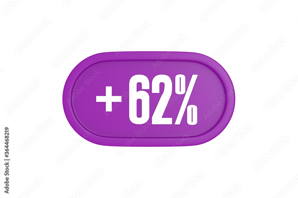 62 Percent increase 3d sign in purple isolated on white background, 3d illustration. 62 Percent increase 3d sign in purple isolated on white background, 3d illustration.