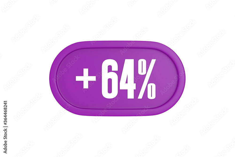 64 Percent increase 3d sign in purple isolated on white background, 3d illustration. 64 Percent increase 3d sign in purple isolated on white background, 3d illustration.