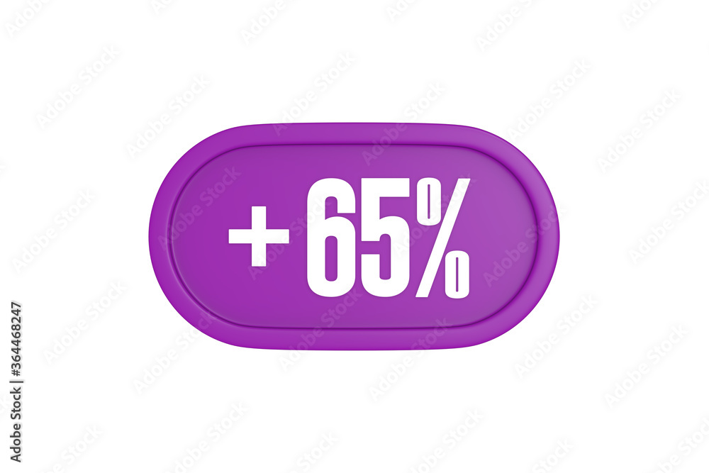 65 Percent increase 3d sign in purple isolated on white background, 3d illustration. 65 Percent increase 3d sign in purple isolated on white background, 3d illustration.