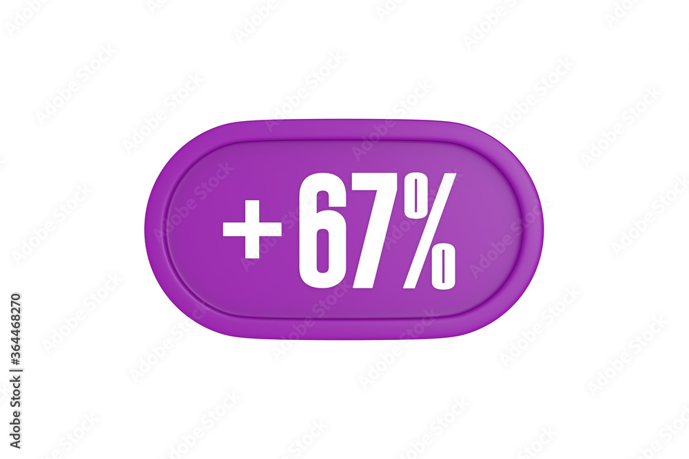 67 Percent increase 3d sign in purple isolated on white background, 3d illustration. 67 Percent increase 3d sign in purple isolated on white background, 3d illustration.