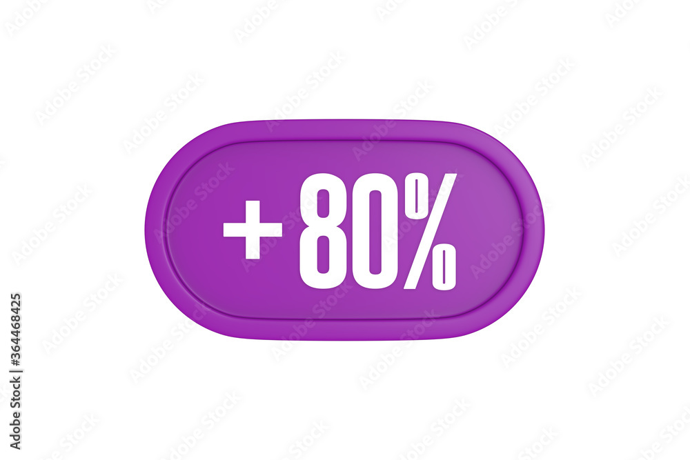 80 Percent increase 3d sign in purple isolated on white background, 3d illustration. 80 Percent increase 3d sign in purple isolated on white background, 3d illustration.