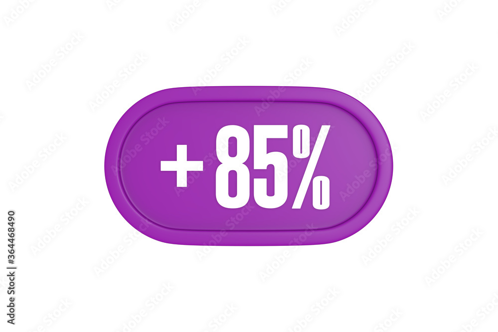 85 Percent increase 3d sign in purple isolated on white background, 3d illustration. 85 Percent increase 3d sign in purple isolated on white background, 3d illustration.