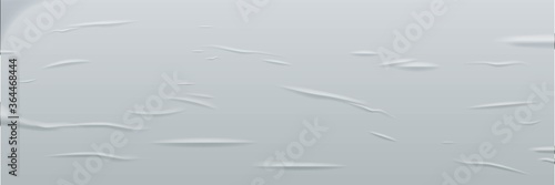 Glued paper horizontal banner. Vector realistic crumpled poster. Wet greased wrinkles blank template texture. Empty advertising column mockup for creative design.