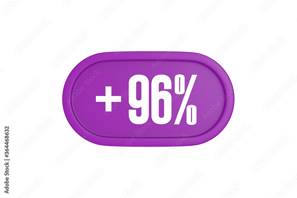 96 Percent increase 3d sign in purple isolated on white background, 3d illustration. 96 Percent increase 3d sign in purple isolated on white background, 3d illustration.