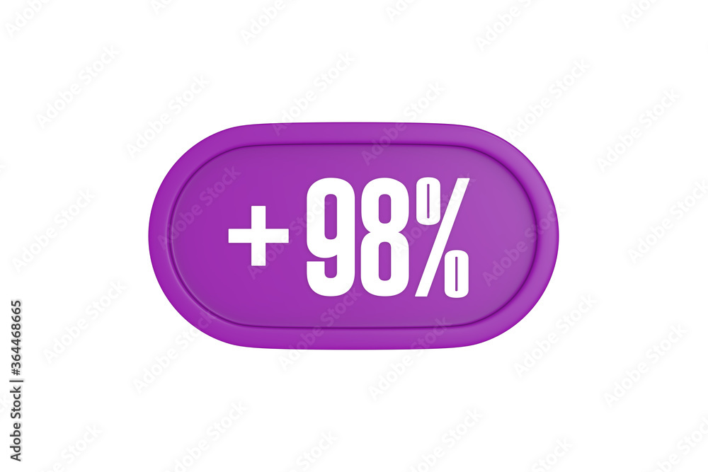 98 Percent increase 3d sign in purple isolated on white background, 3d illustration. 98 Percent increase 3d sign in purple isolated on white background, 3d illustration.