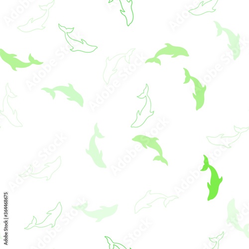 Light Green vector seamless template with dolphins. Natural illustration with sea dolphins. Pattern for websites of animals.