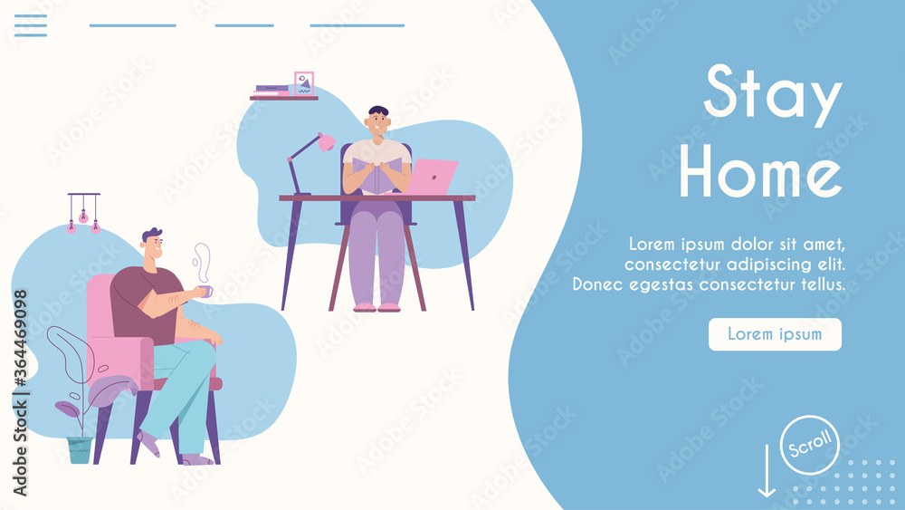 Vector banner of stay home concept, homeschooling Vector banner of stay home concept, homeschooling