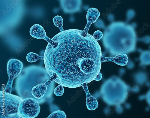 Bacterial cell background. Influenza virus Covid-19. Coronavirus 3d illustration.