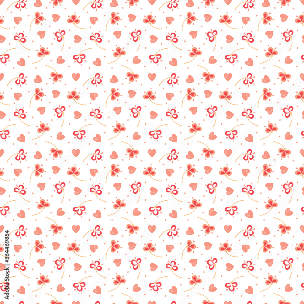 Seamless pattern with flowers and hearts. Pink Valentines background. Happy Valentine's Day.
