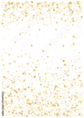 Gold stars background, Flying stars glitter backdrop, Christmas sparkling lights confetti isolated on white. magic shining sparkle vector border.