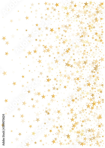 Gold stars background  Flying stars glitter backdrop  Christmas sparkling lights confetti isolated on white. magic shining sparkle vector border.