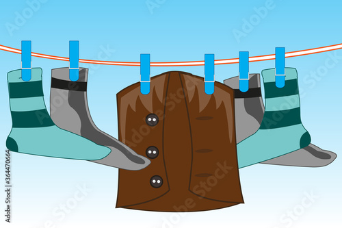 Wiped linen to dry on rope on street