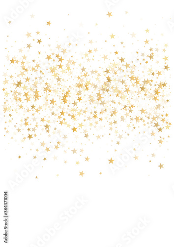 Gold stars background, Flying stars glitter backdrop, Christmas sparkling lights confetti isolated on white. magic shining sparkle vector border.