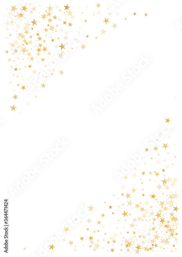 Gold stars background, Flying stars glitter backdrop, Christmas sparkling lights confetti isolated on white. magic shining sparkle vector border.