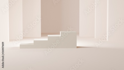 pink stair podium with block shapes on a pink pastel background. Backdrop design for product promotion. 3d rendering