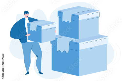 Order shipment. shipping, delivery. Vector illustration for web banner, infographics, mobile. Man with box.