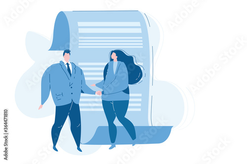 Conclusion of a contract, successful partnership, business people handshake,. Vector illustration for web banner, infographics, mobile. 