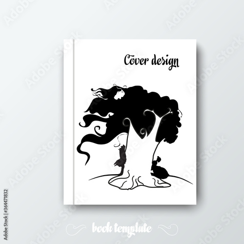 Book template. Scene from Jane Eyre novel by English author Charlotte Bronte. The outline illustration.