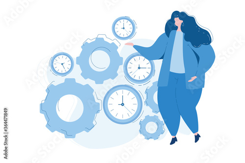 Business mechanism, time mechanism. gears and clocks. Vector illustration for web banner, infographics, mobile. 