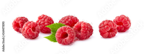 Raspberries  with  leaf Isolated on White Background. Ripe berries isolated.