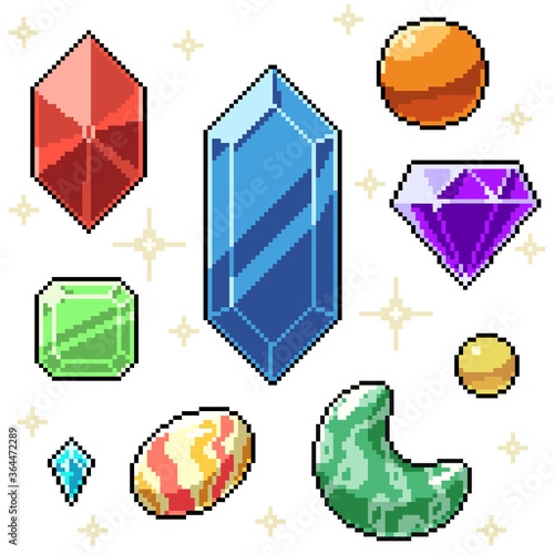 pixel art set isolated gemstone jewelry
