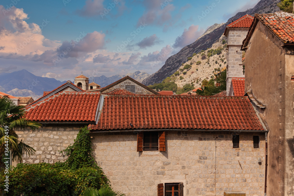 Old Stone Buildings with Red Tile Roofs in Kotor, Montenegro Old Stone Buildings with Red Tile Roofs in Kotor, Montenegro