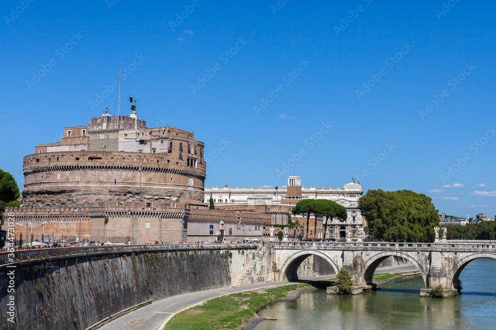 ROME, ITALY - 2014 AUGUST 18. Castel Sant Angelo and Tiber River.